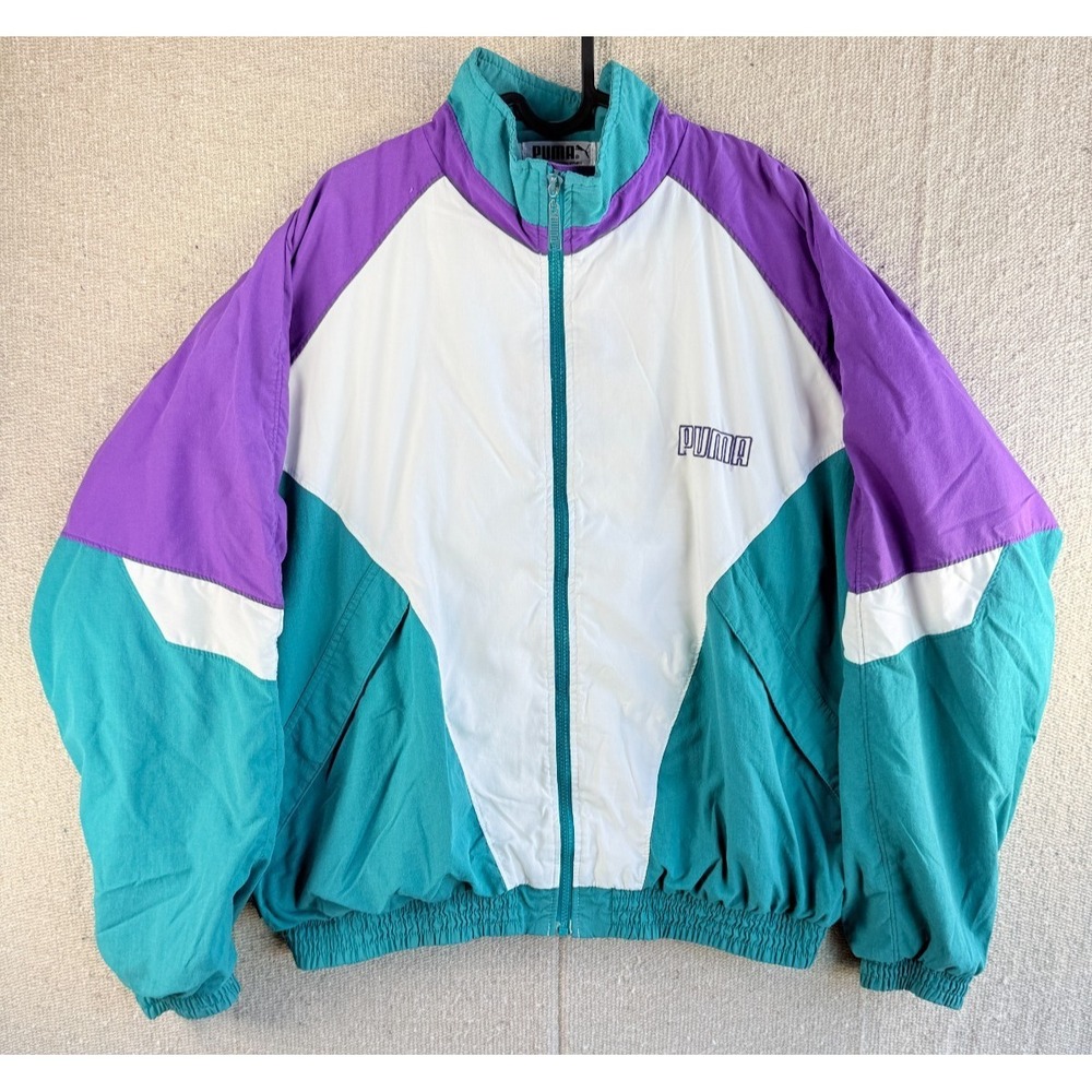 VTG Mens Sz Large PUMA 90's Color Block Full Zip Windbreaker Jacket
